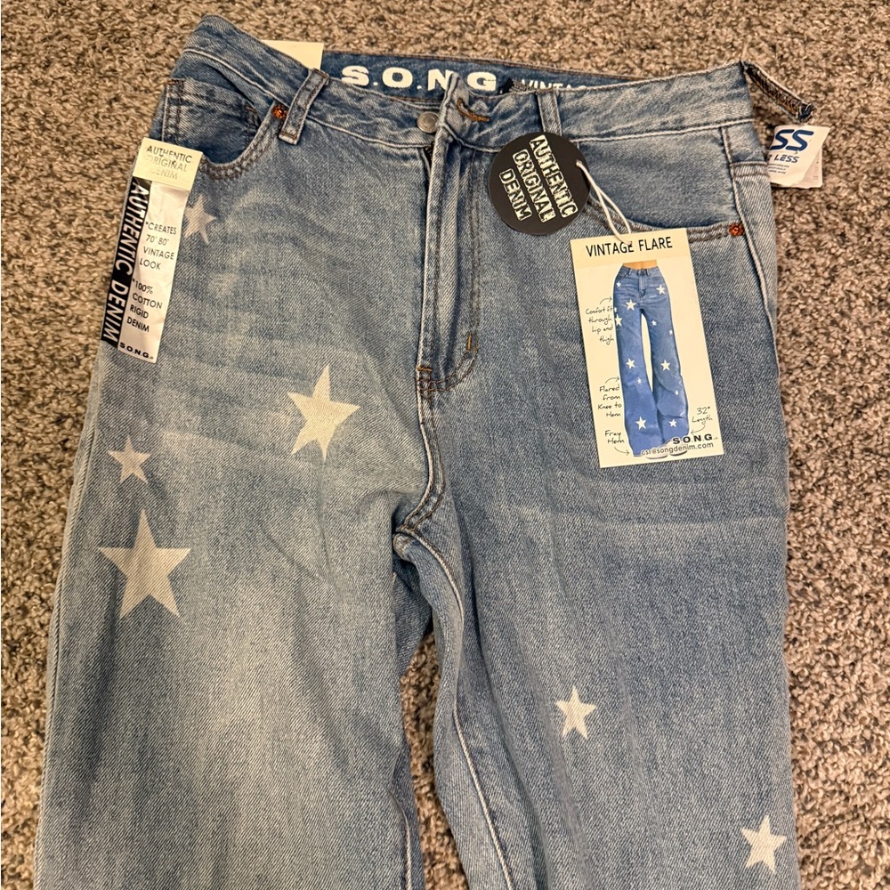 Song Blue Star Pattern Women's Flare Jeans